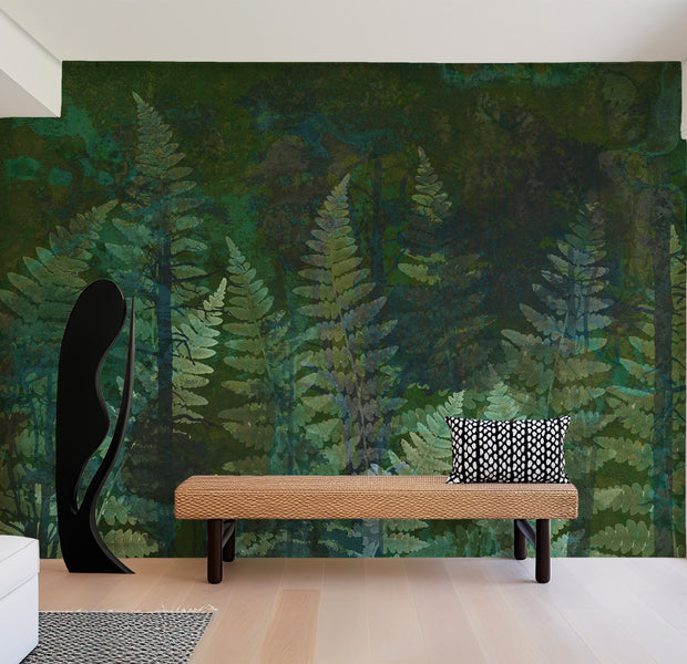 Peel & Stick Botanical Wall Mural - Green Abstract Ferns 38"Wx27"H