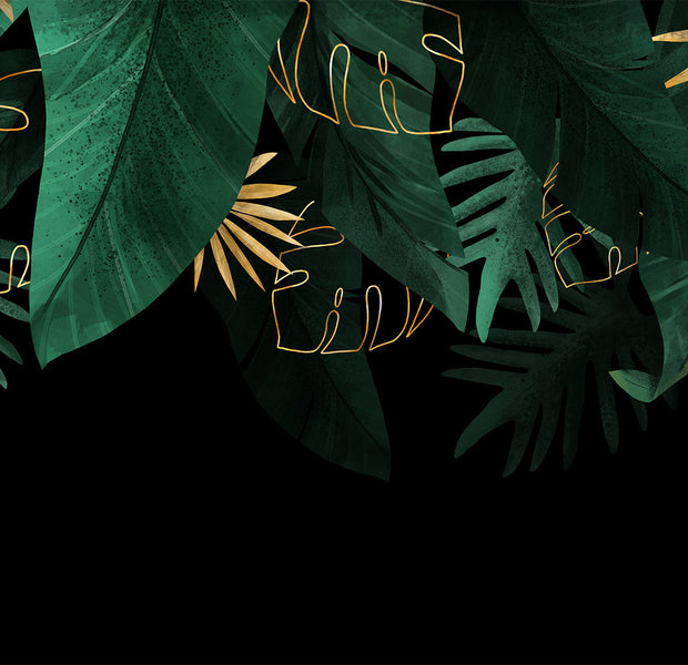 Peel & Stick Botanical Wall Mural - Green Jungle Golden Leaves