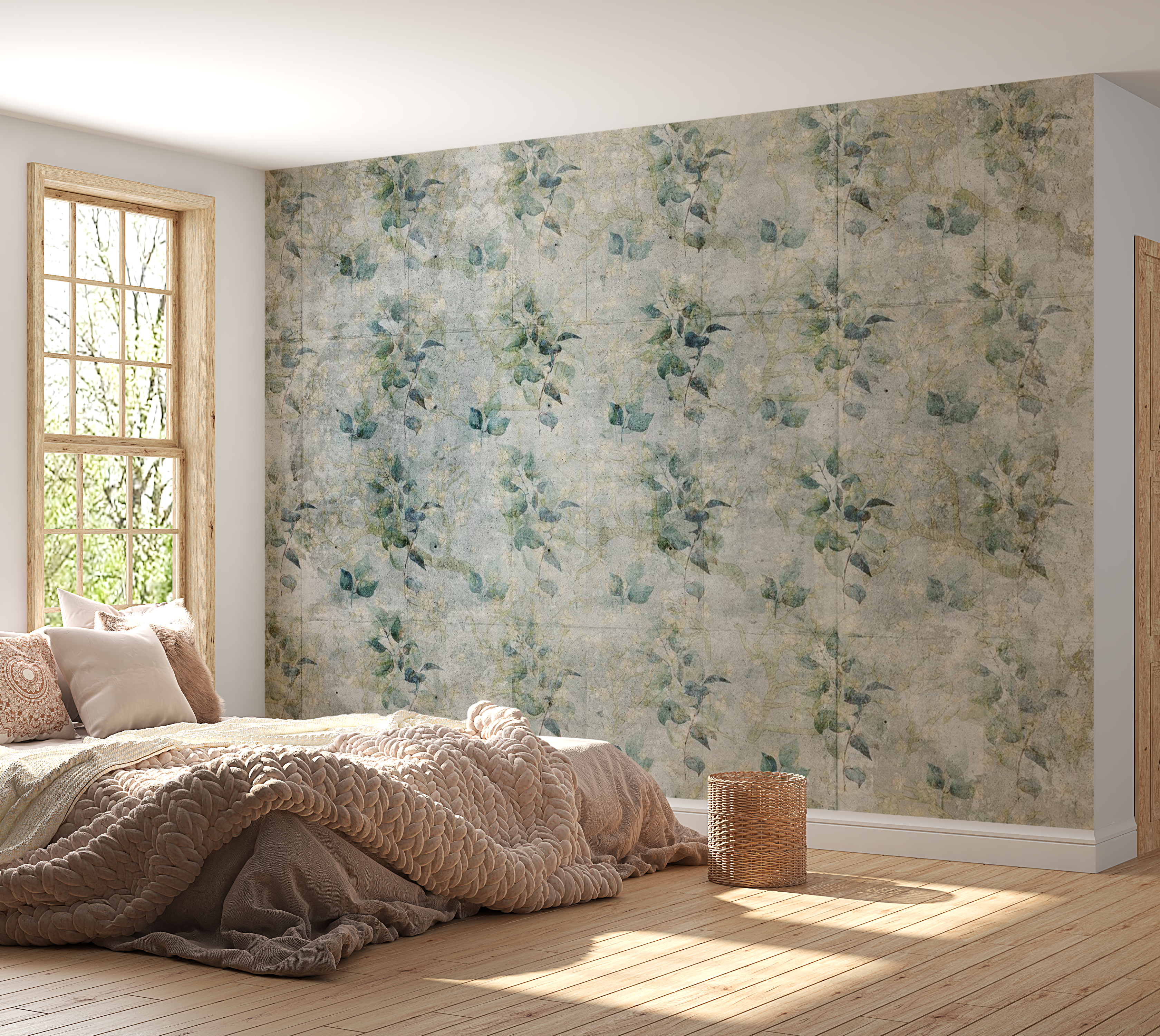 Peel & Stick Botanical Wall Mural - Green Leaf Bouquets - Removable Wallpaper 38"Wx27"H