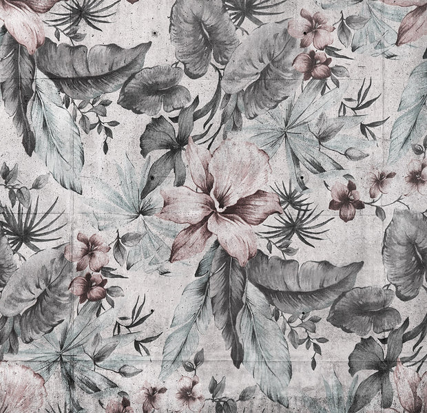 Peel & Stick Botanical Wall Mural - Grey Retro Concrete Nature