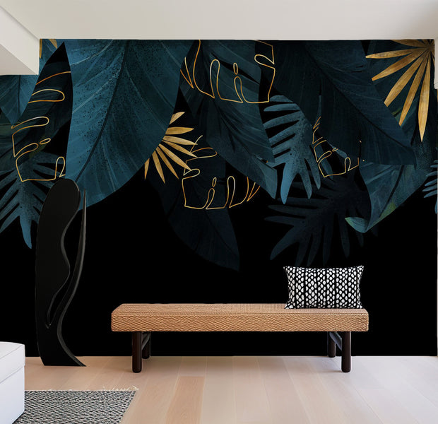Peel & Stick Botanical Wall Mural - Jungle Golden Leaves 38"Wx27"H