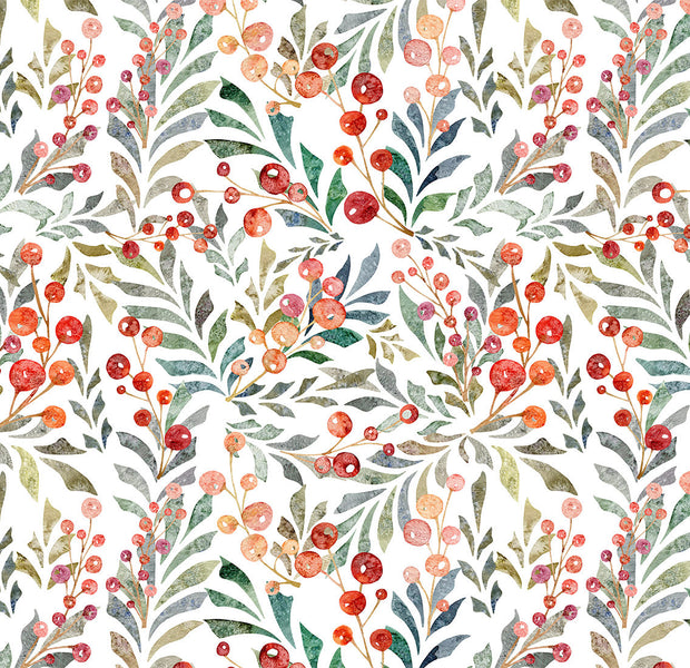 Peel & Stick Botanical Wall Mural - Leaves of Red Berries
