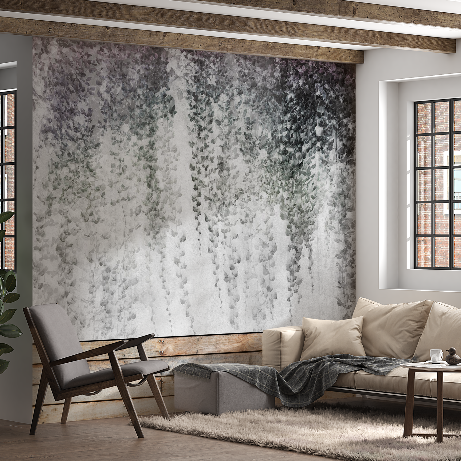 Peel & Stick Botanical Wall Mural - Peaceful Grey Oasis - Removable Wallpaper 38"Wx27"H