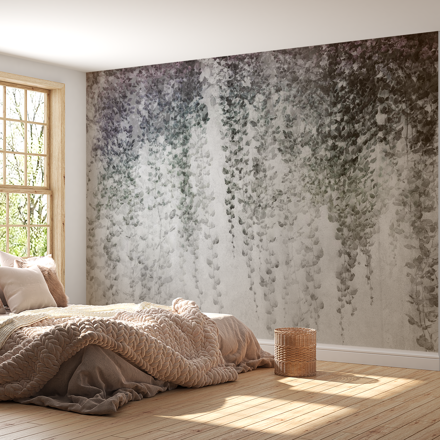 Peel & Stick Botanical Wall Mural - Peaceful Grey Oasis - Removable Wallpaper 38"Wx27"H