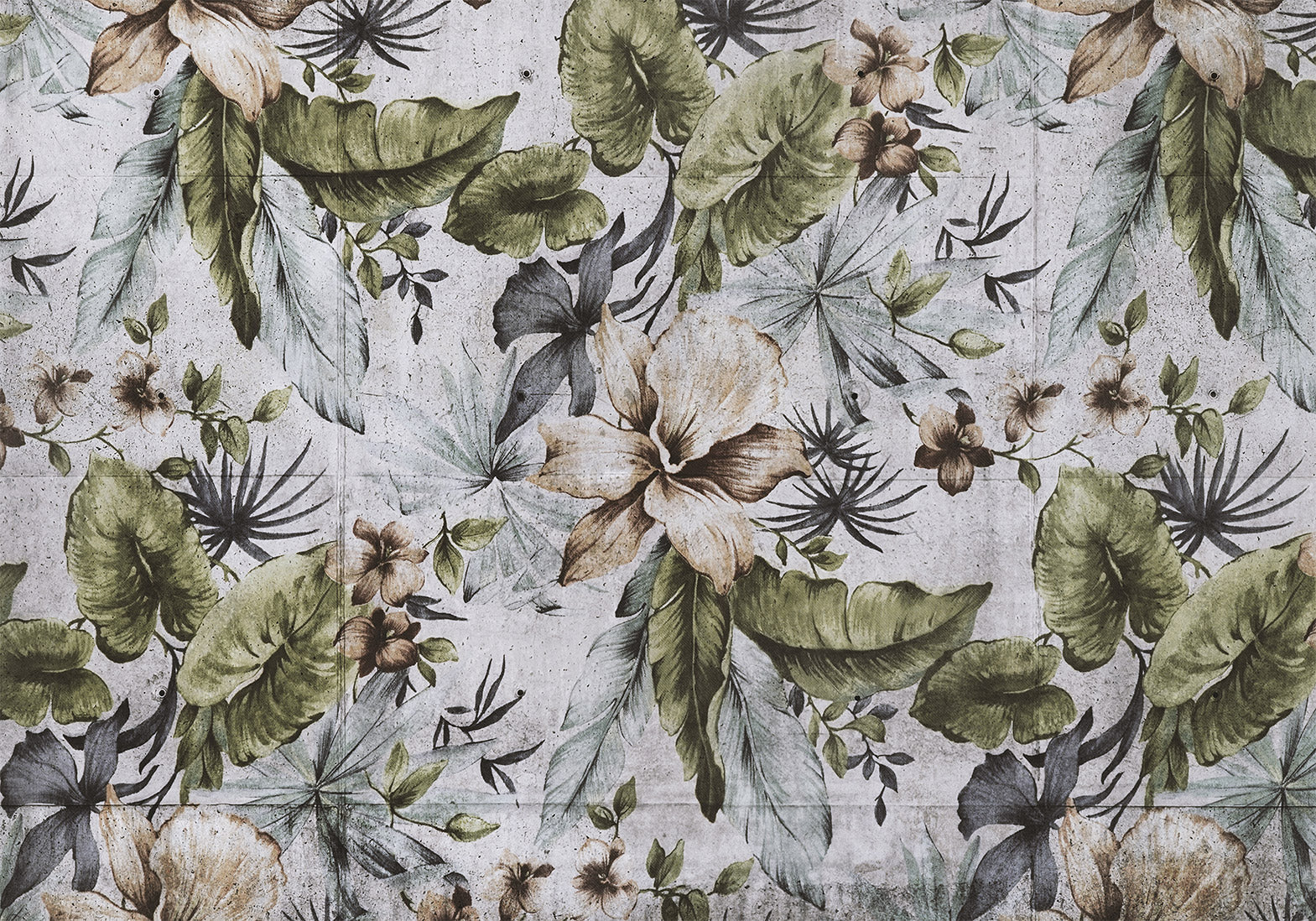 Peel & Stick Botanical Wall Mural - Retro Concrete Nature
