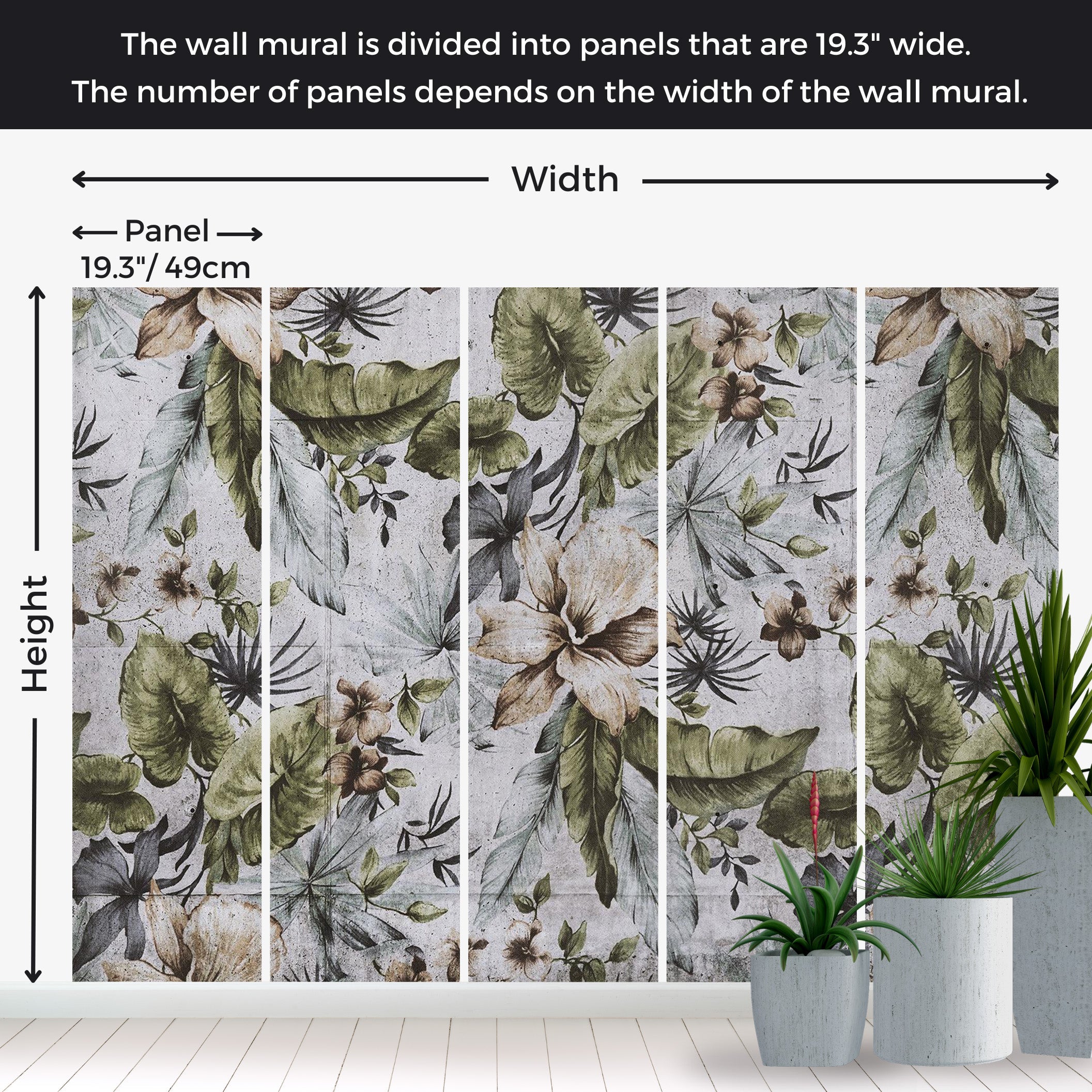 Peel & Stick Botanical Wall Mural - Retro Concrete Nature 38"Wx27"H