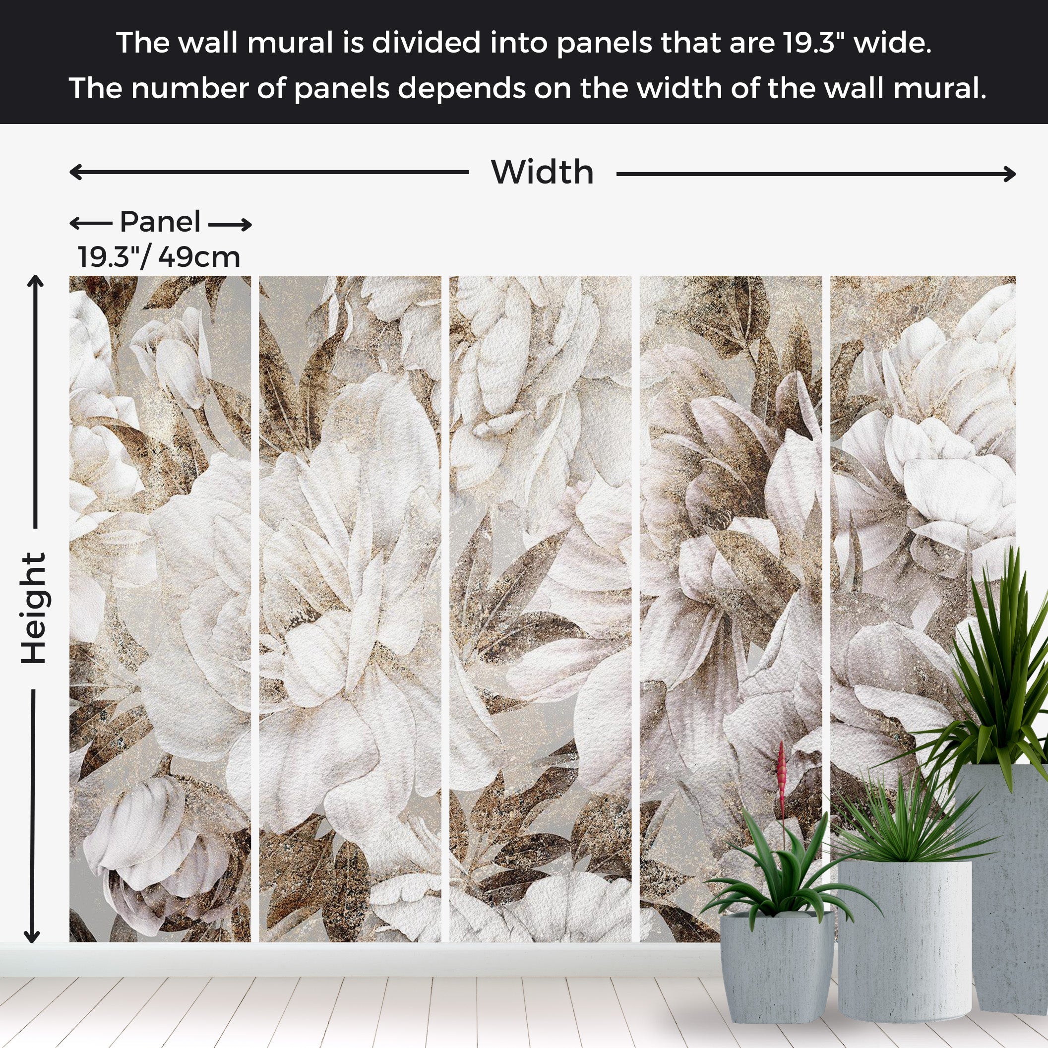 Peel & Stick Botanical Wall Mural - Vintage Floral Design 38"Wx27"H