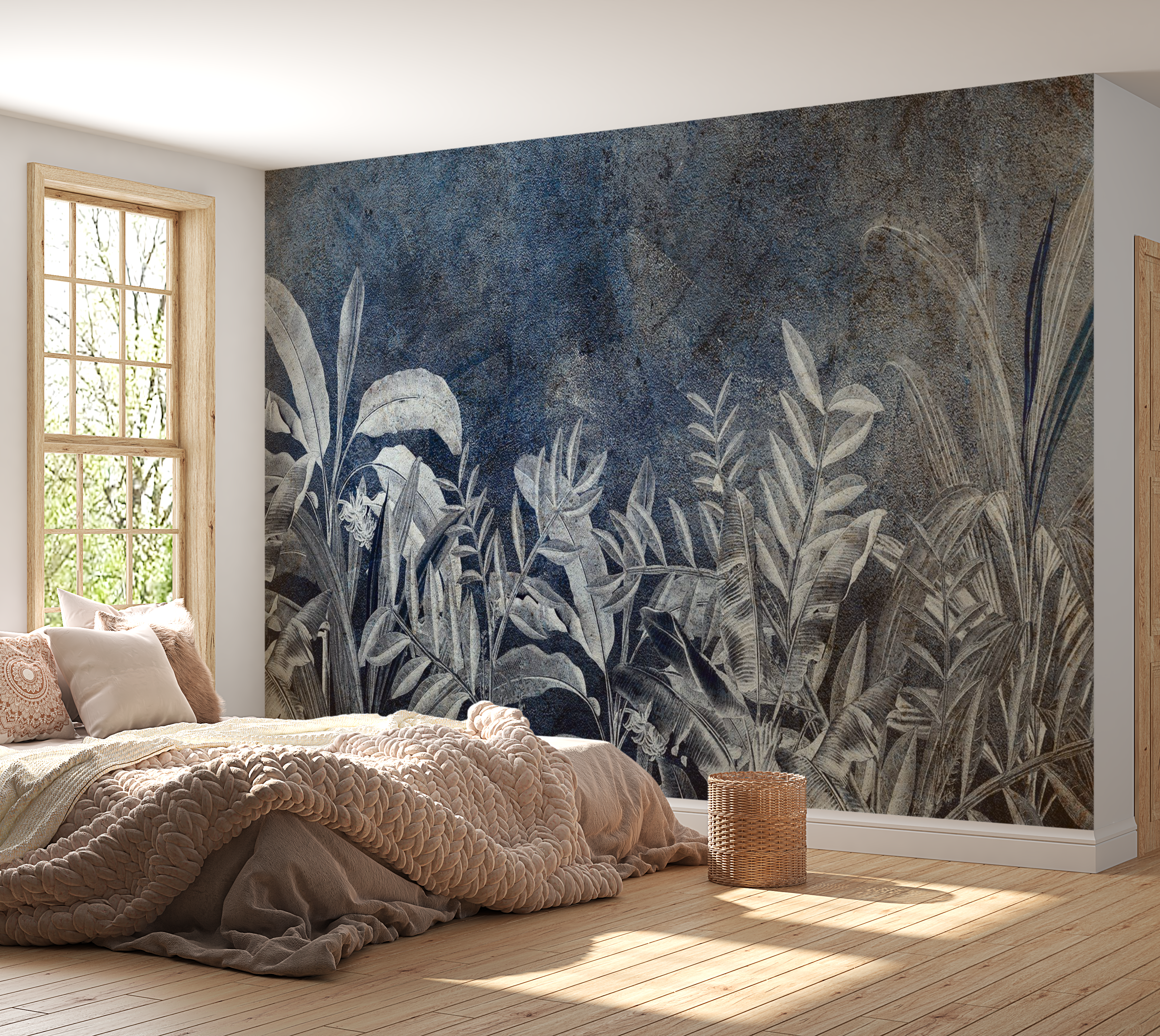 Peel & Stick Botanical Wall Mural - Vintage Night Jungle - Removable Wallpaper 38"Wx27"H