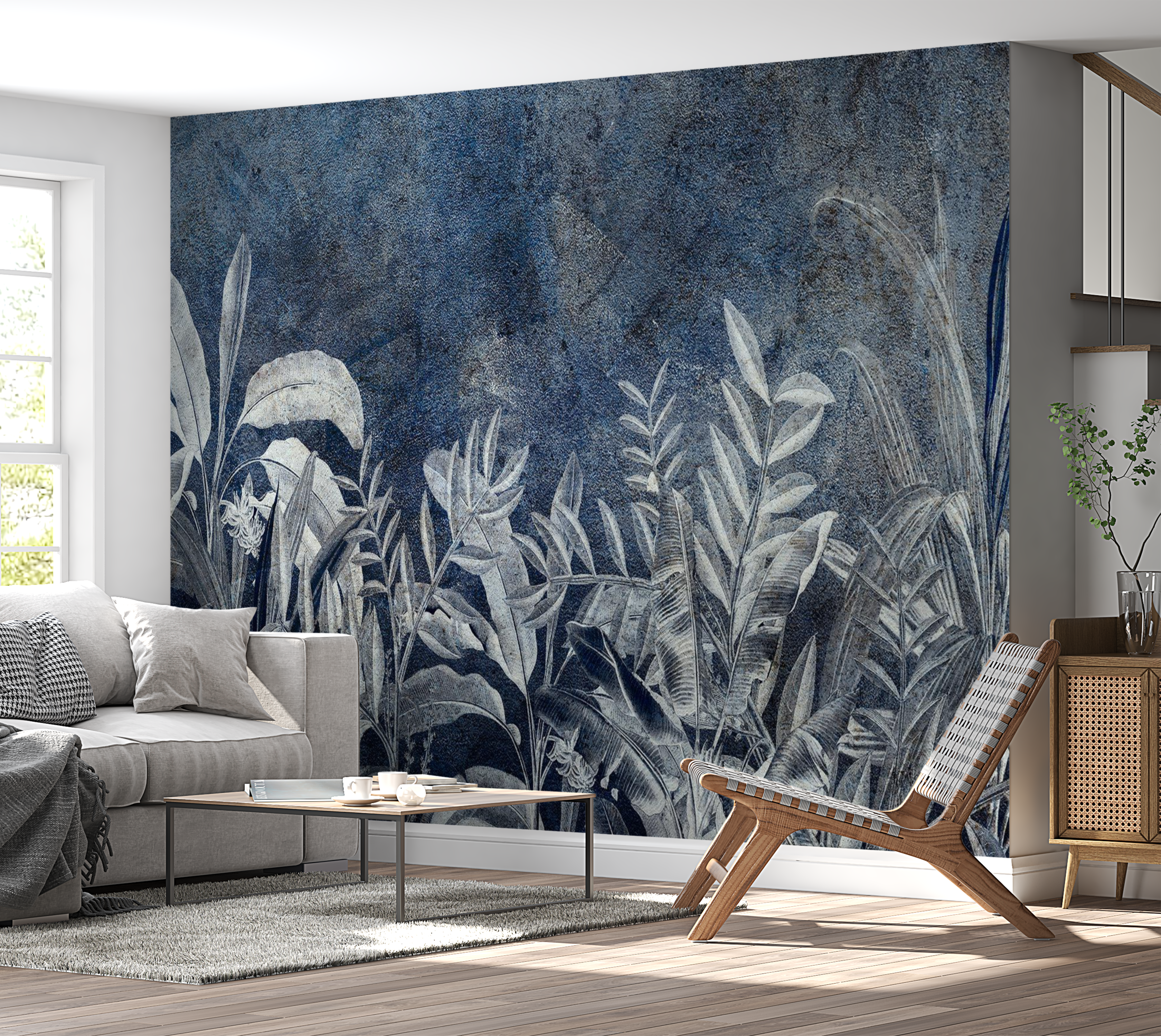 Peel & Stick Botanical Wall Mural - Vintage Night Jungle - Removable Wallpaper 38"Wx27"H