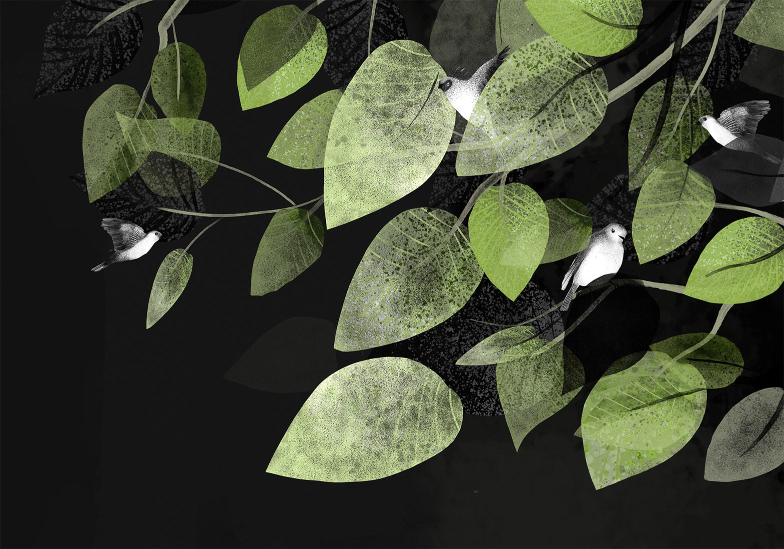 Peel & Stick Botanical Wall Mural - Wings and Leaves at Twilight