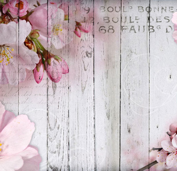 Peel & Stick Floral Wall Mural - Apple Blossoms on Vintage Wood