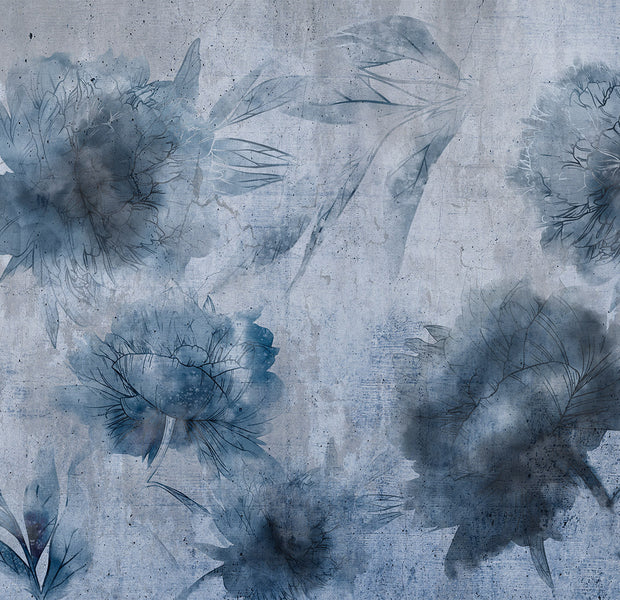Peel & Stick Floral Wall Mural - Blue Watercolor Peonies