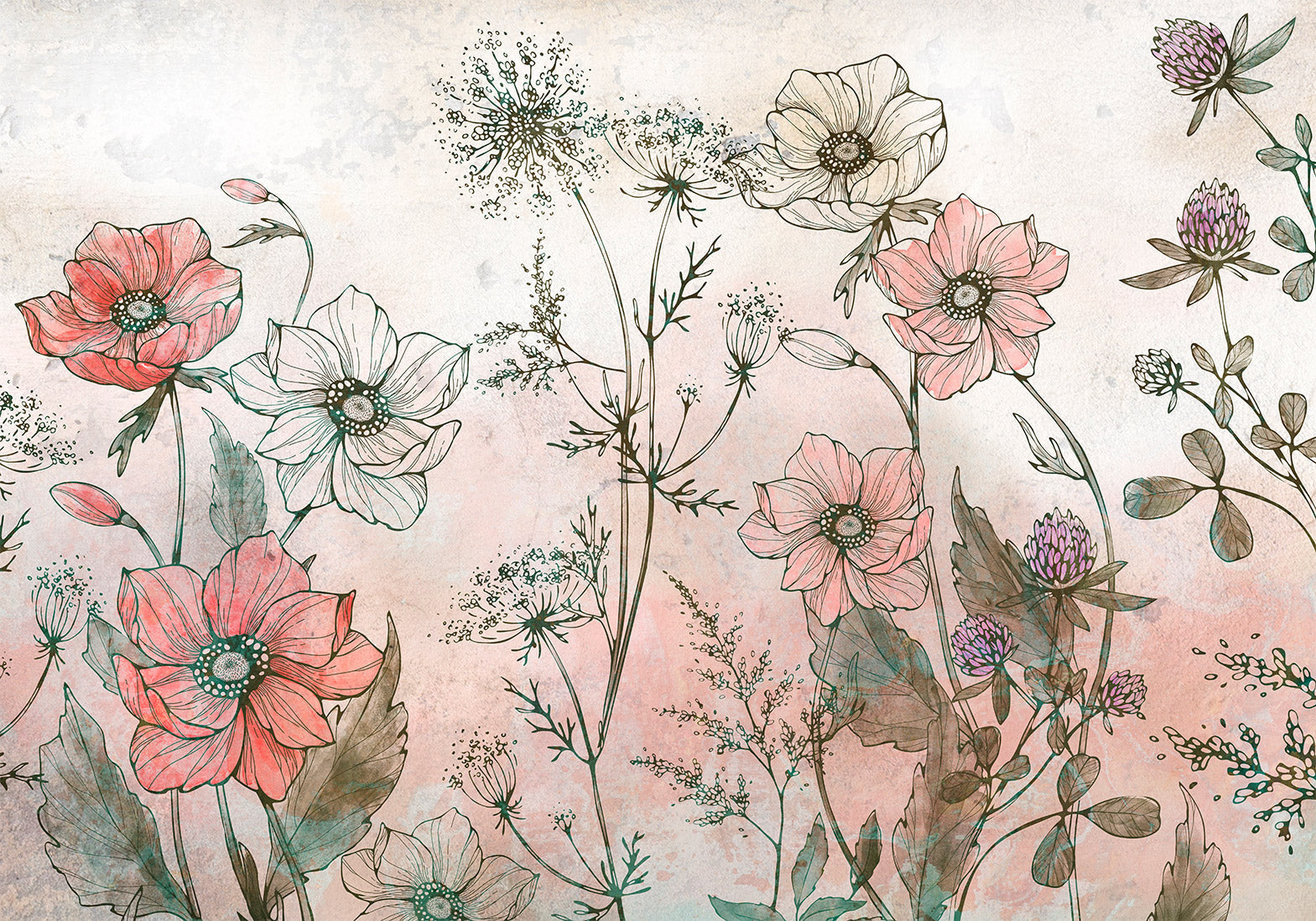 Peel & Stick Floral Wall Mural - Day in the Meadow Red
