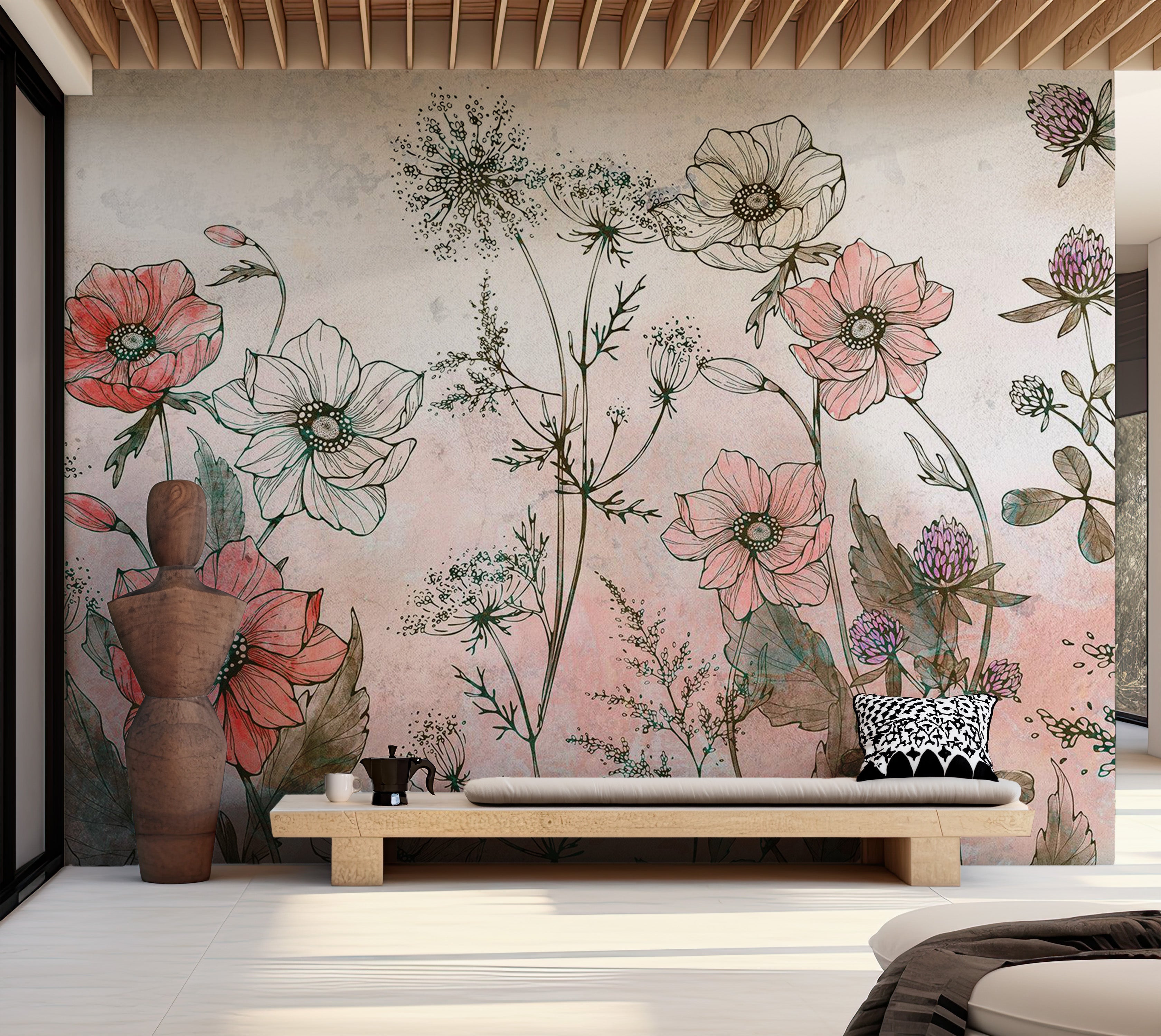 Peel & Stick Floral Wall Mural - Day in the Meadow Red 38"Wx27"H
