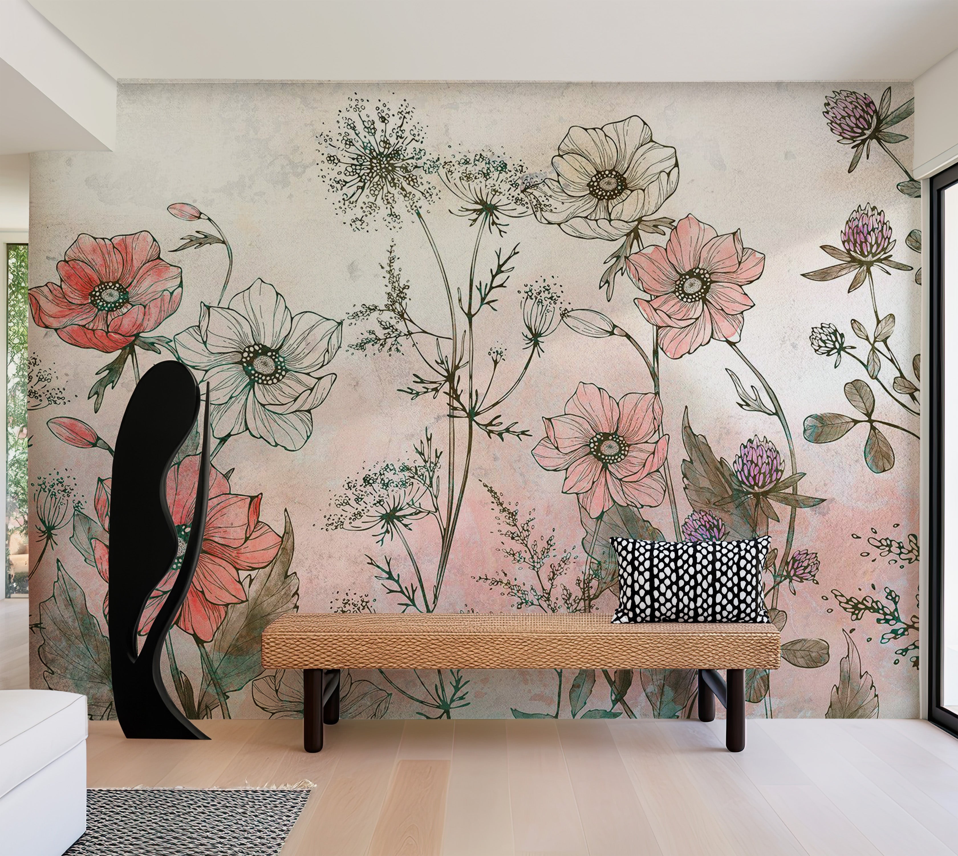 Peel & Stick Floral Wall Mural - Day in the Meadow Red 38"Wx27"H