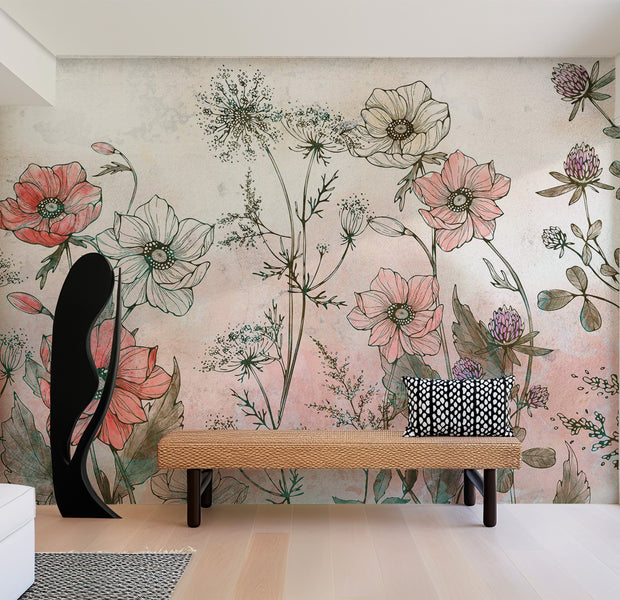 Peel & Stick Floral Wall Mural - Day in the Meadow Red 38"Wx27"H