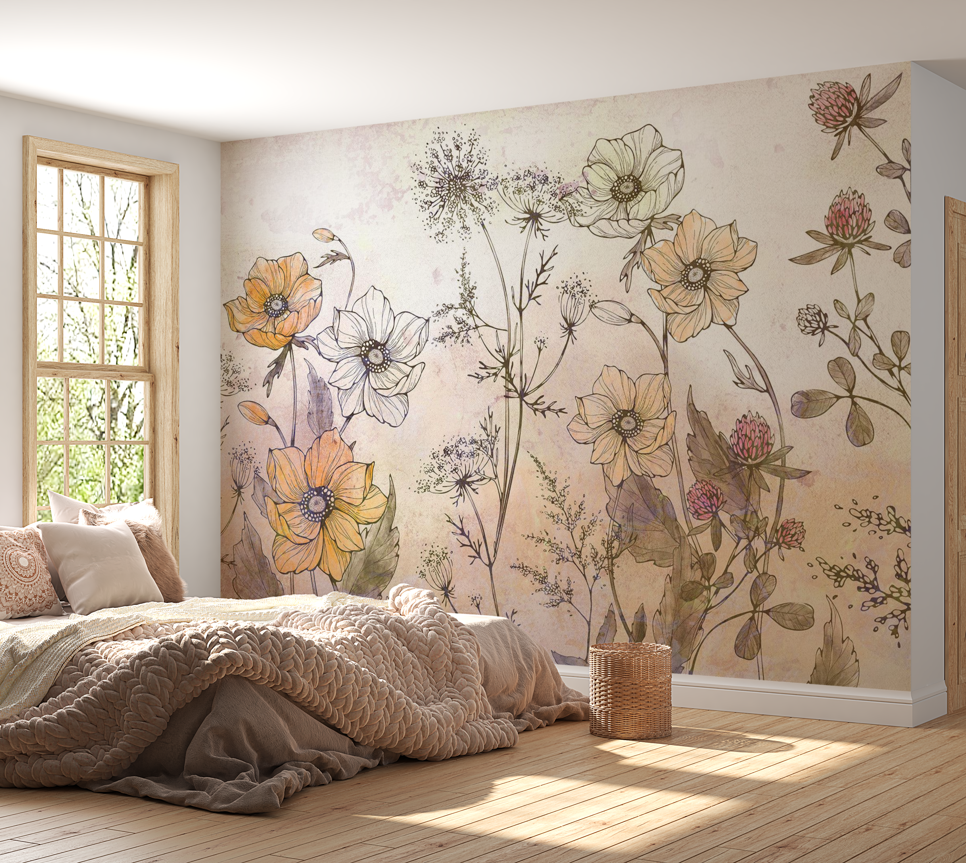 Peel & Stick Floral Wall Mural - Day in the Meadow - Removable Wallpaper 38"Wx27"H