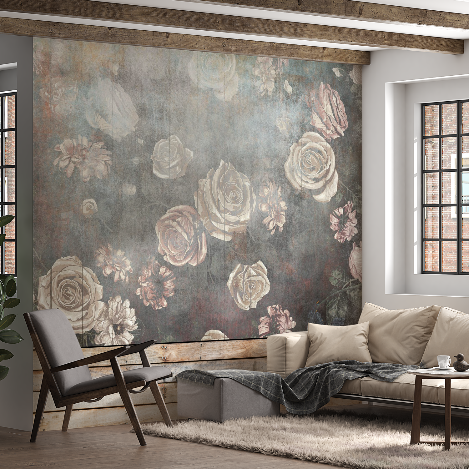 Peel & Stick Floral Wall Mural - Misty Roses - Removable Wallpaper 38"Wx27"H