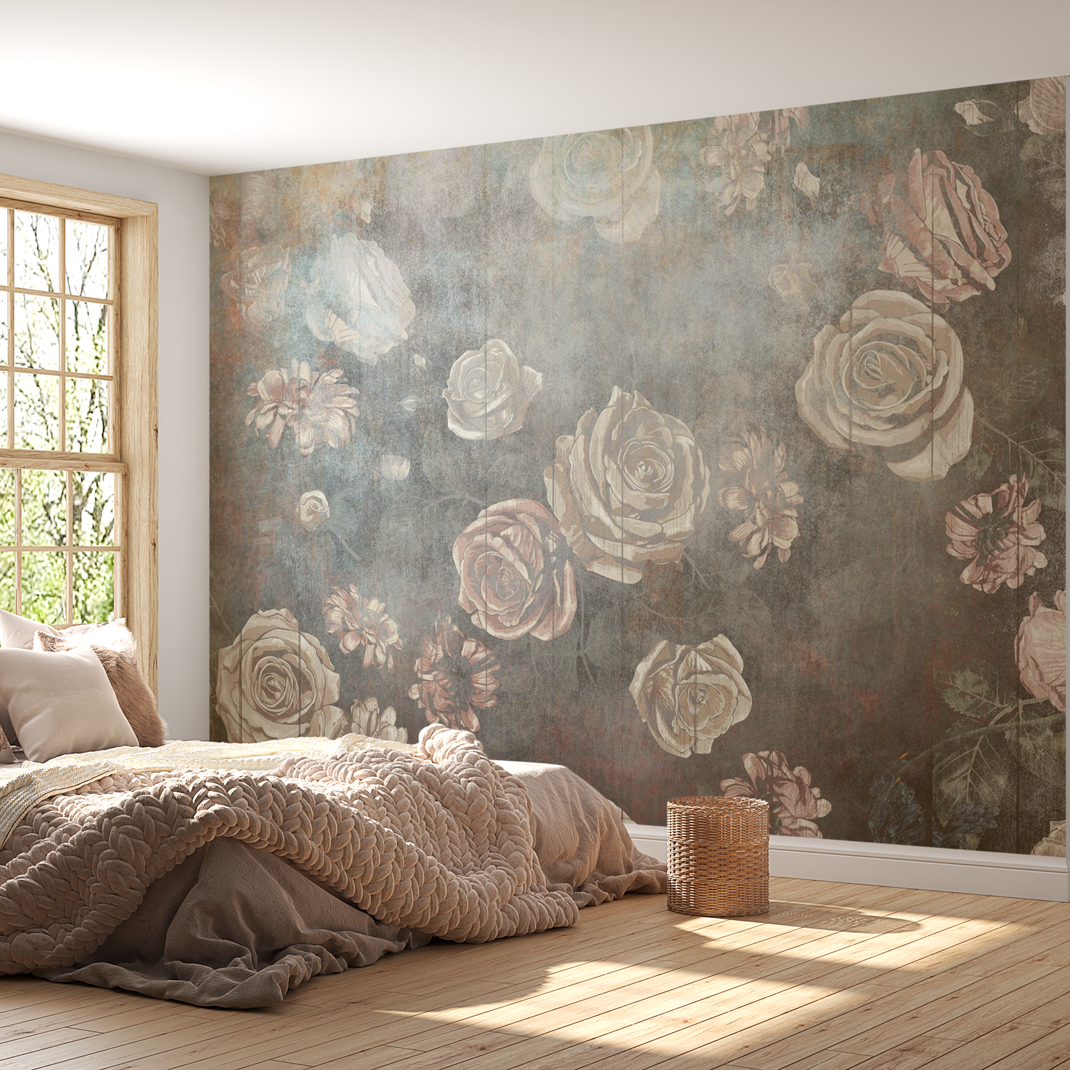 Peel & Stick Floral Wall Mural - Misty Roses - Removable Wallpaper 38"Wx27"H
