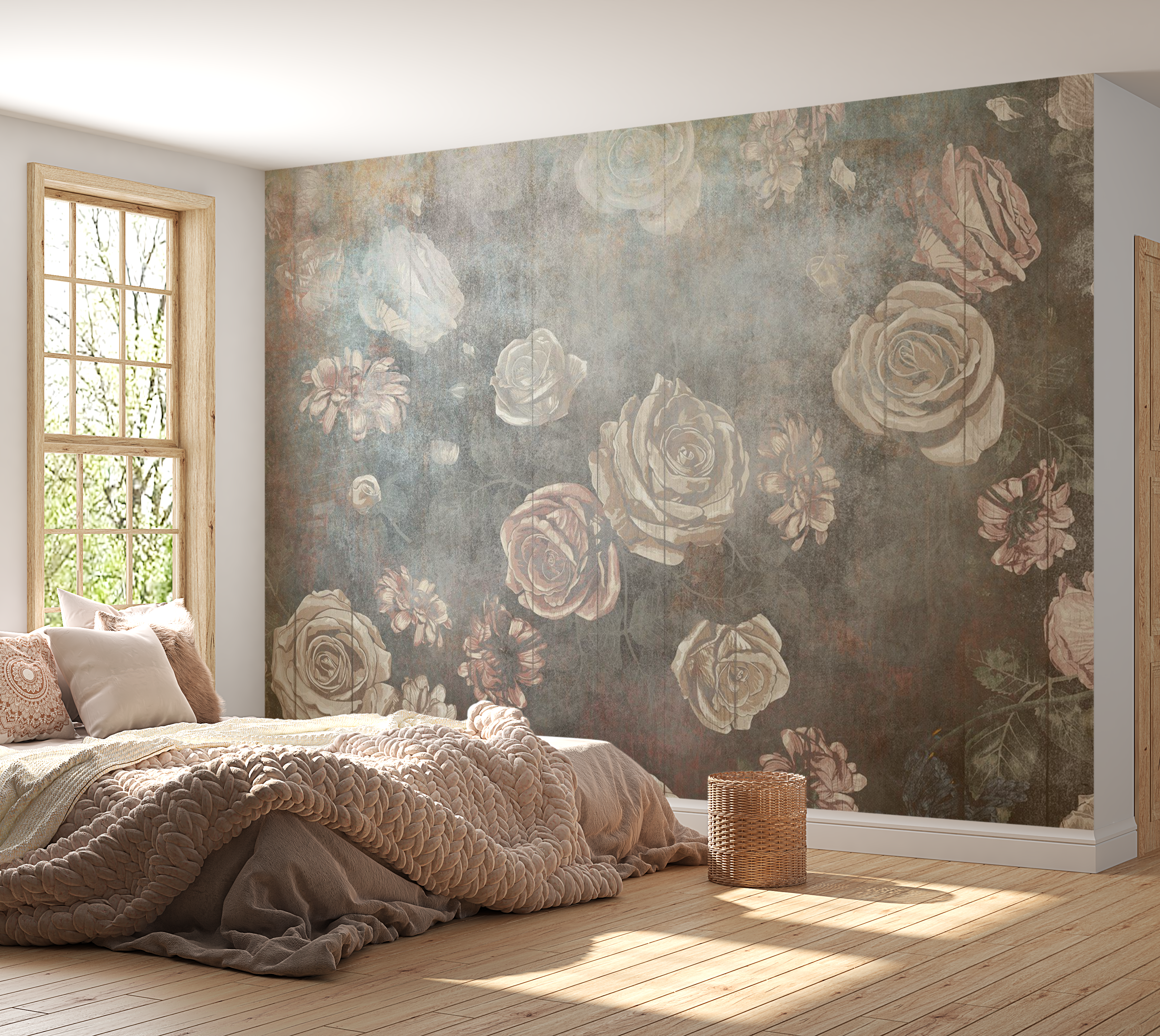 Peel & Stick Floral Wall Mural - Misty Roses - Removable Wallpaper 38"Wx27"H