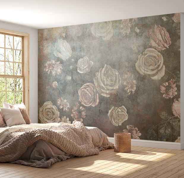 Peel & Stick Floral Wall Mural - Misty Roses - Removable Wallpaper 38"Wx27"H