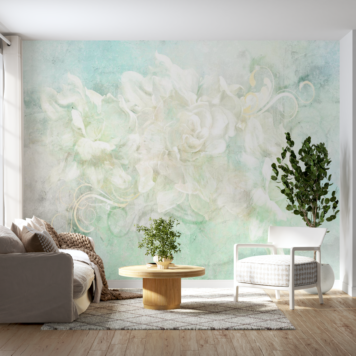 Peel & Stick Floral Wall Mural - Pastel Abstract Flowers - Removable Wallpaper 38"Wx27"H
