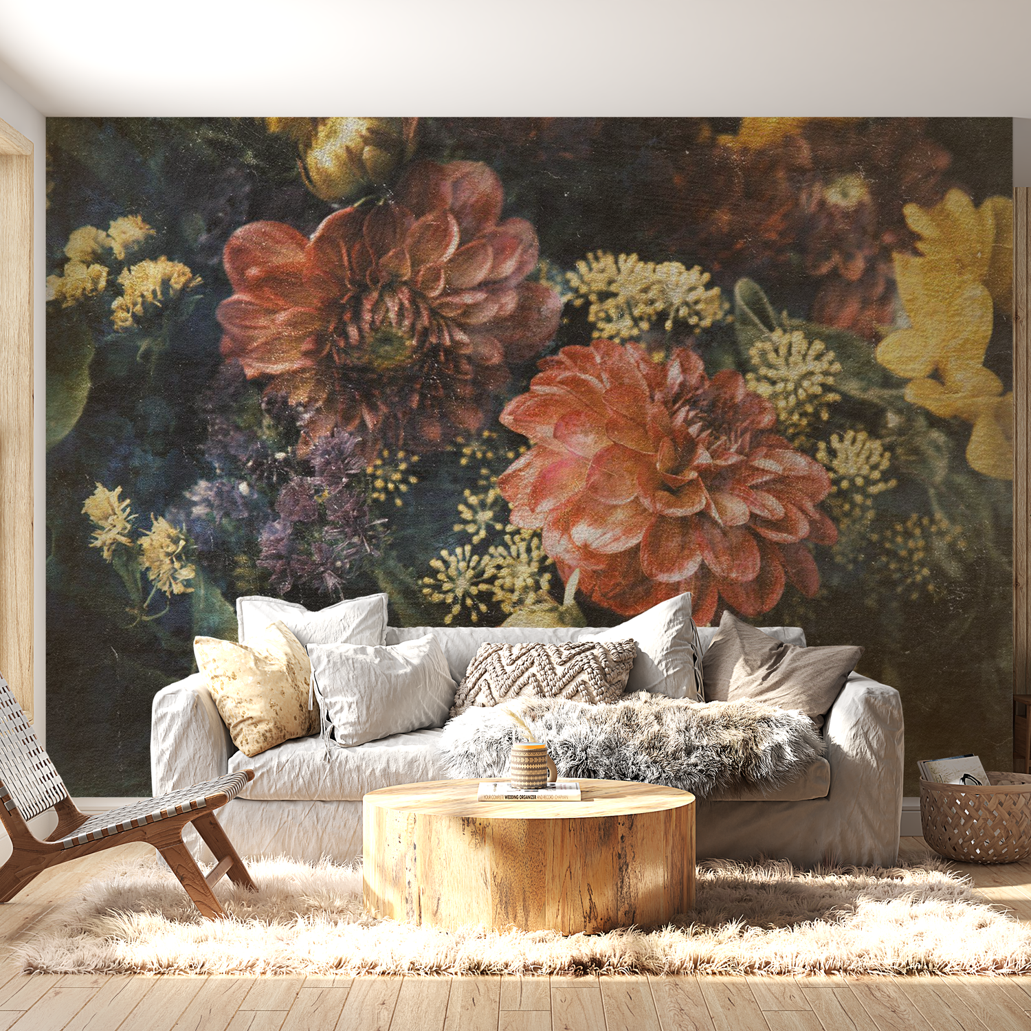 Peel & Stick Floral Wall Mural - Retro Flowers - Removable Wallpaper 38"Wx27"H