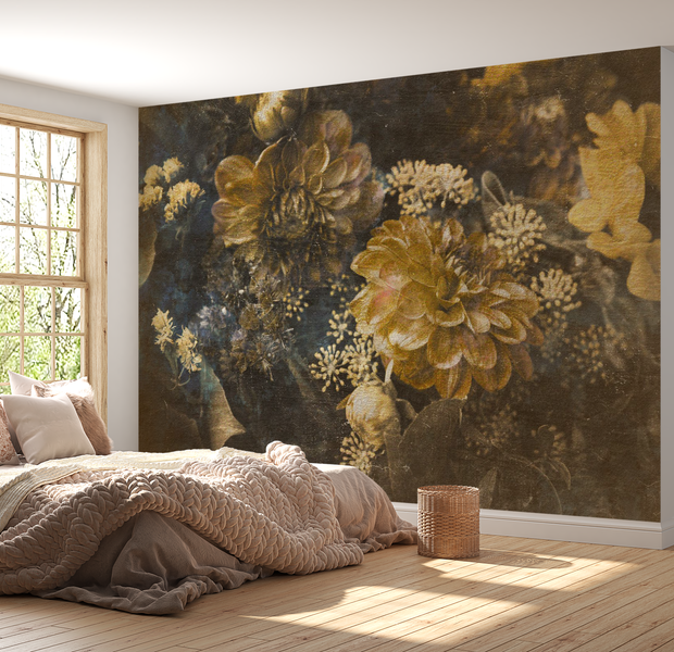 Peel & Stick Floral Wall Mural - Retro Flowers Yellow - Removable Wallpaper 38"Wx27"H