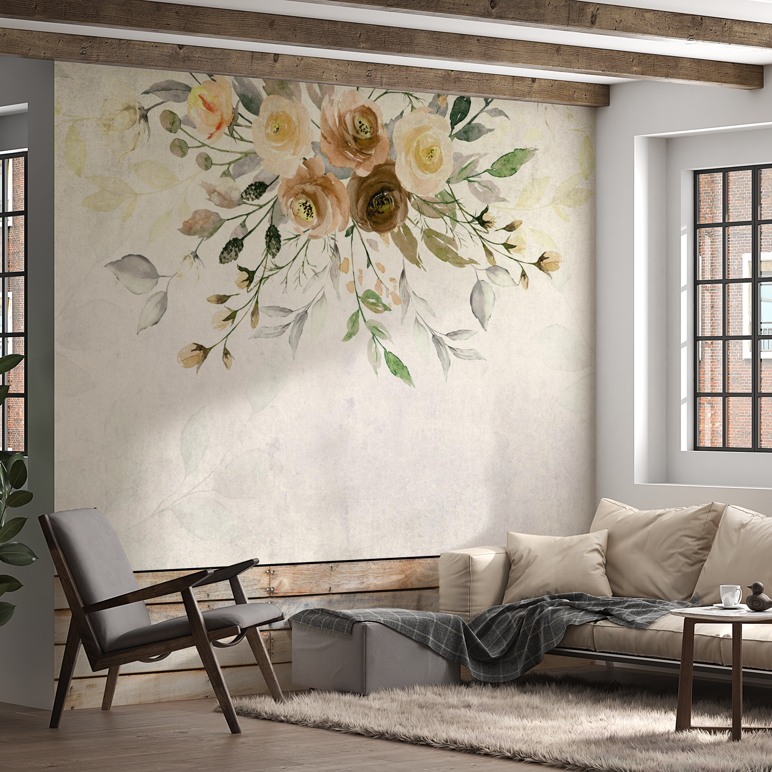 Peel & Stick Floral Wall Mural - Retro Summer Bloom - Removable Wallpaper 38"Wx27"H