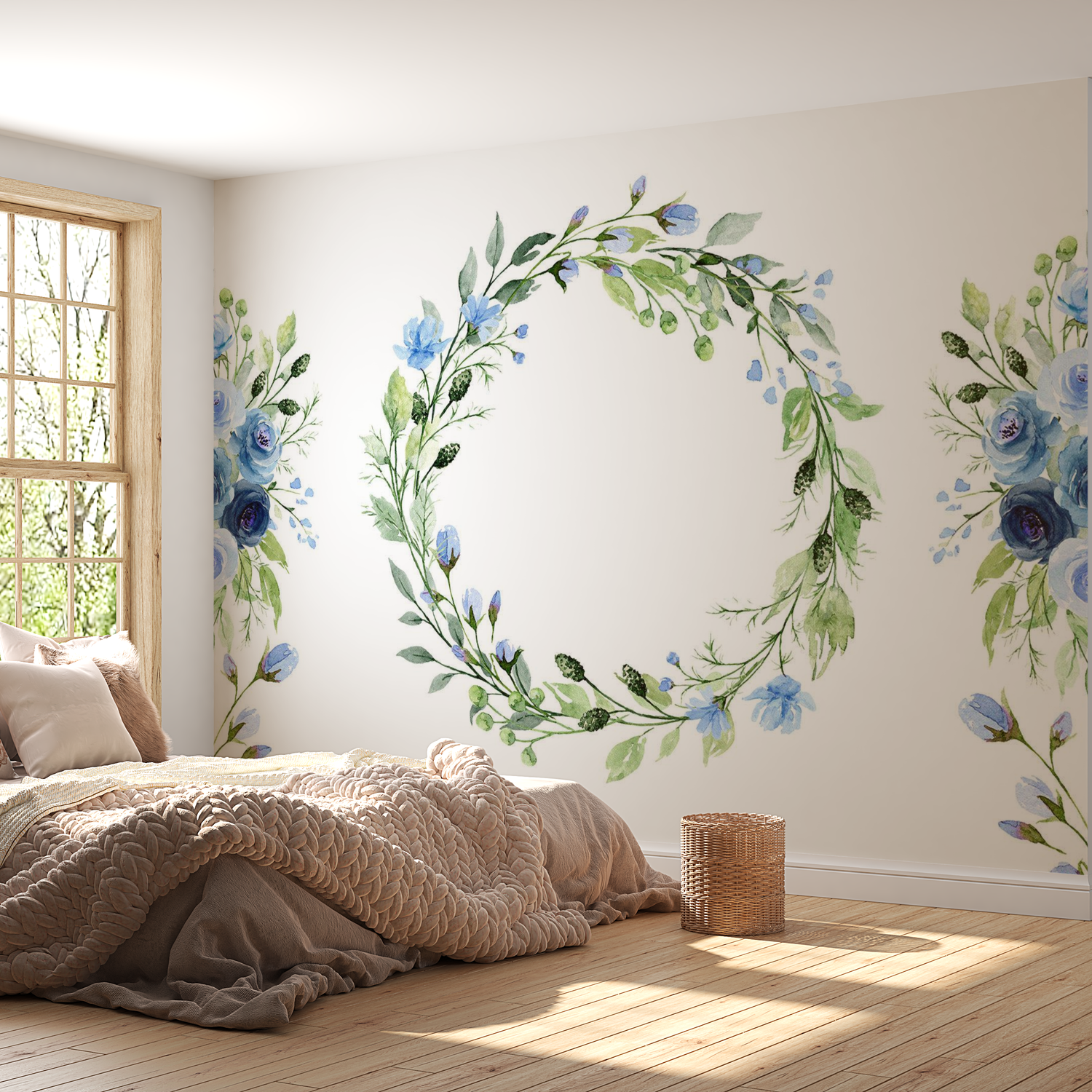 Peel & Stick Floral Wall Mural - Romantic Wreath - Removable Wallpaper 38"Wx27"H
