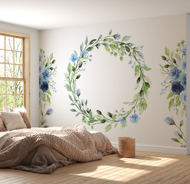 Peel & Stick Floral Wall Mural - Romantic Wreath - Removable Wallpaper 38"Wx27"H
