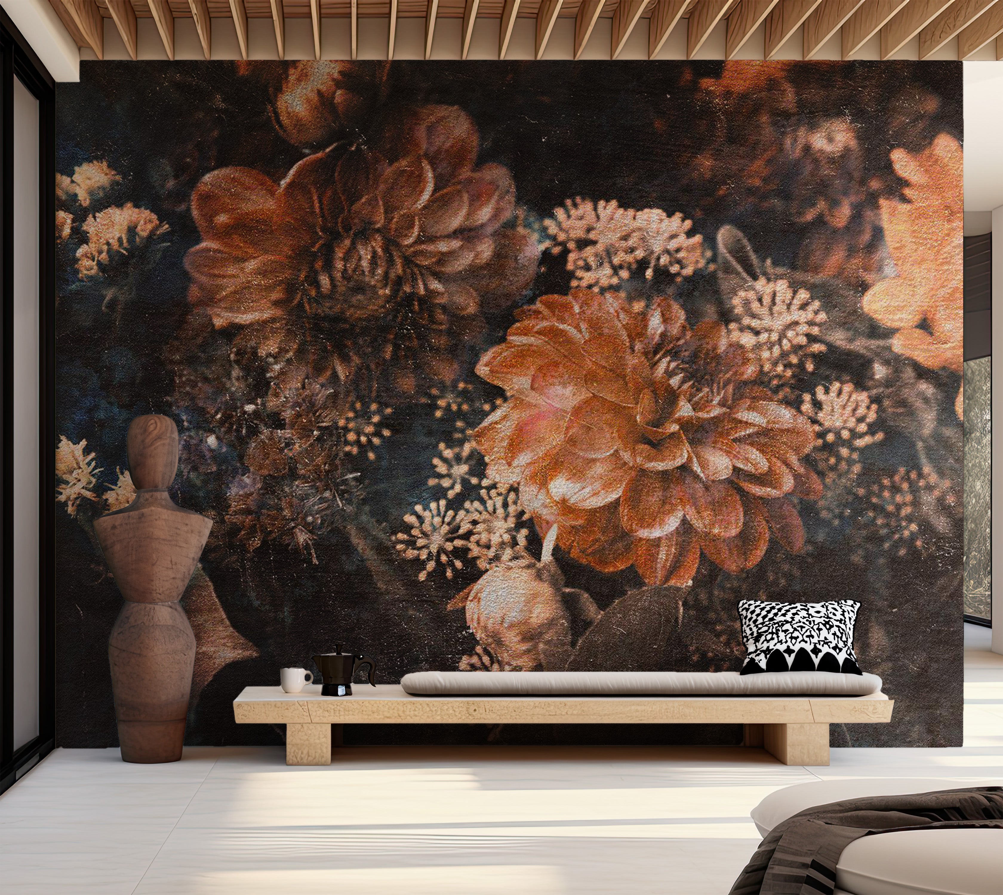 Peel & Stick Floral Wall Mural - Warm Retro Flowers 38"Wx27"H