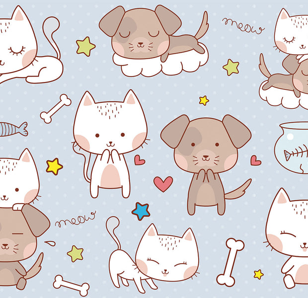 Peel & Stick Kids Wall Mural - Cartoon Cats and Dogs