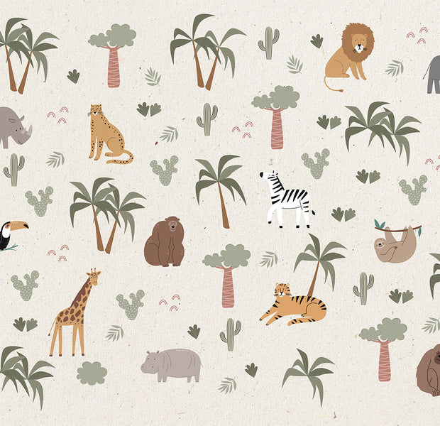 Peel & Stick Kids Wall Mural - Cartoon Jungle Composition