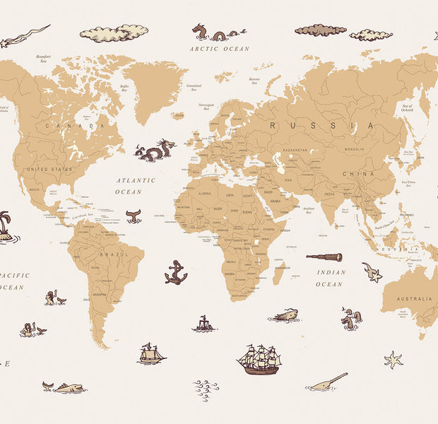 Peel & Stick Kids Wall Mural - Countries With Pirate Illustrations