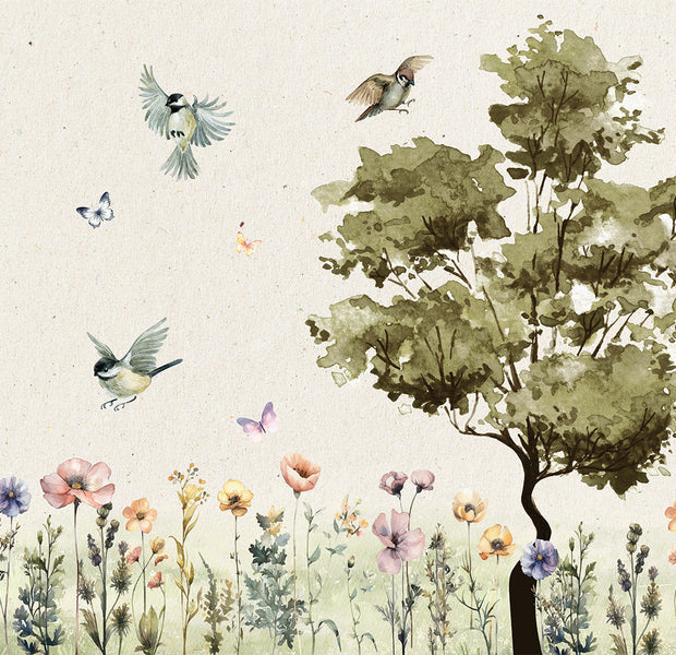 Peel & Stick Kids Wall Mural - Flowers Painted in Watercolors