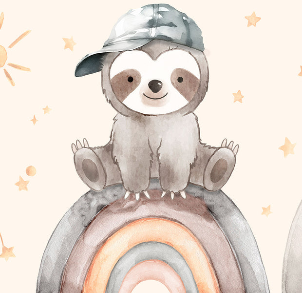 Peel & Stick Kids Wall Mural - Little Sloth on a Rainbow