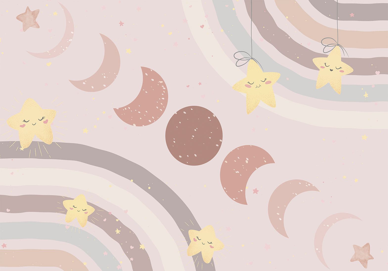 Peel & Stick Kids Wall Mural - Moon Among Stars and Rainbows