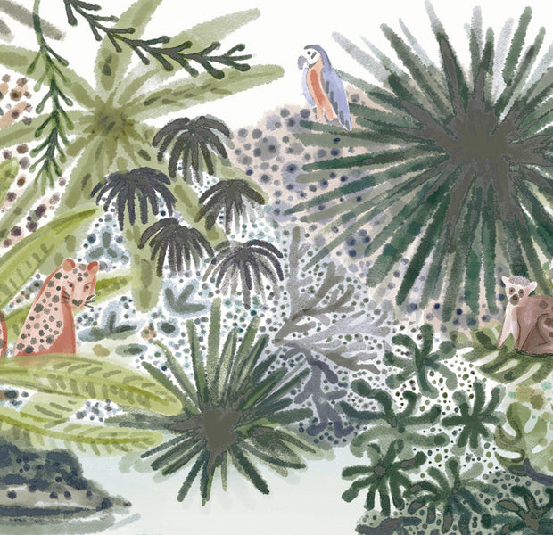 Peel & Stick Kids Wall Mural - Tropical Landscape With Animals