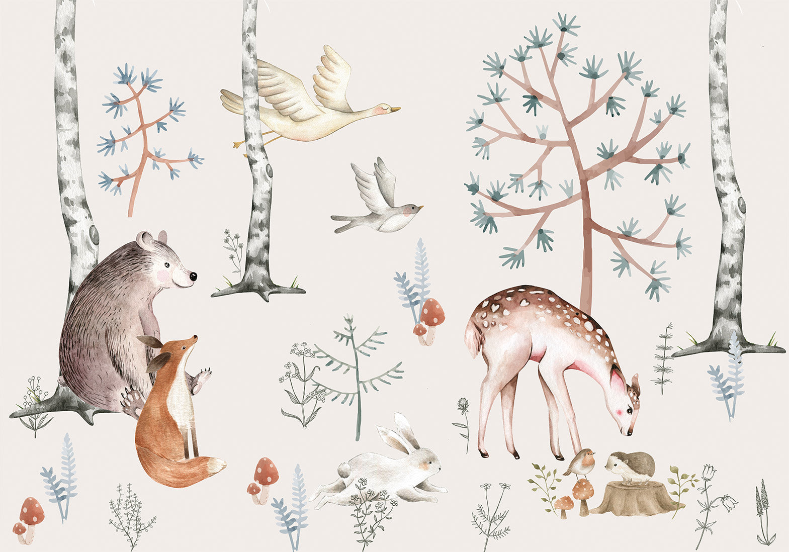 Peel & Stick Kids Wall Mural - Watercolor Forest With Animals