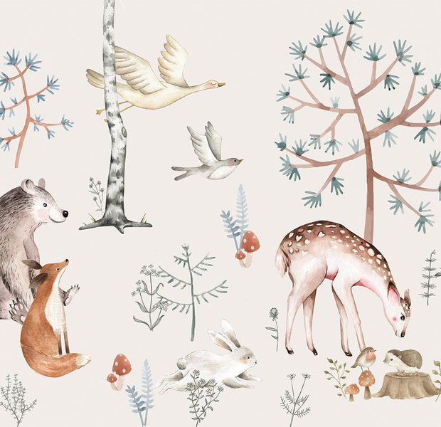 Peel & Stick Kids Wall Mural - Watercolor Forest With Animals