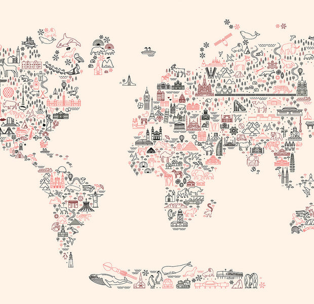Peel & Stick Kids Wall Mural - World Map With Icons