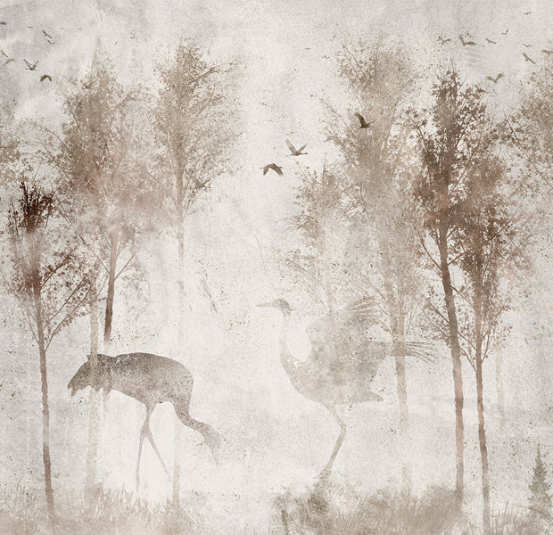 Peel & Stick Landscape Wall Mural - Birds In Foggy Forest