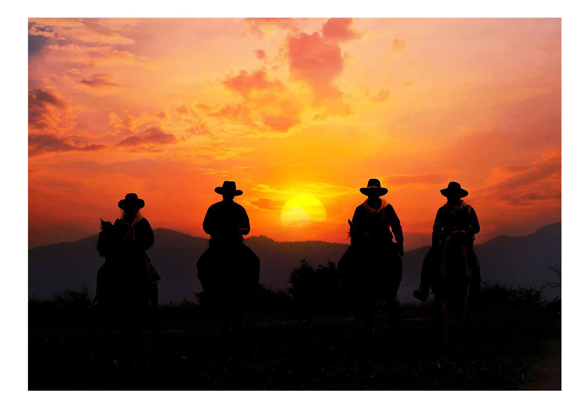 Peel & Stick Landscape Wall Mural - Cowboys At Sunset