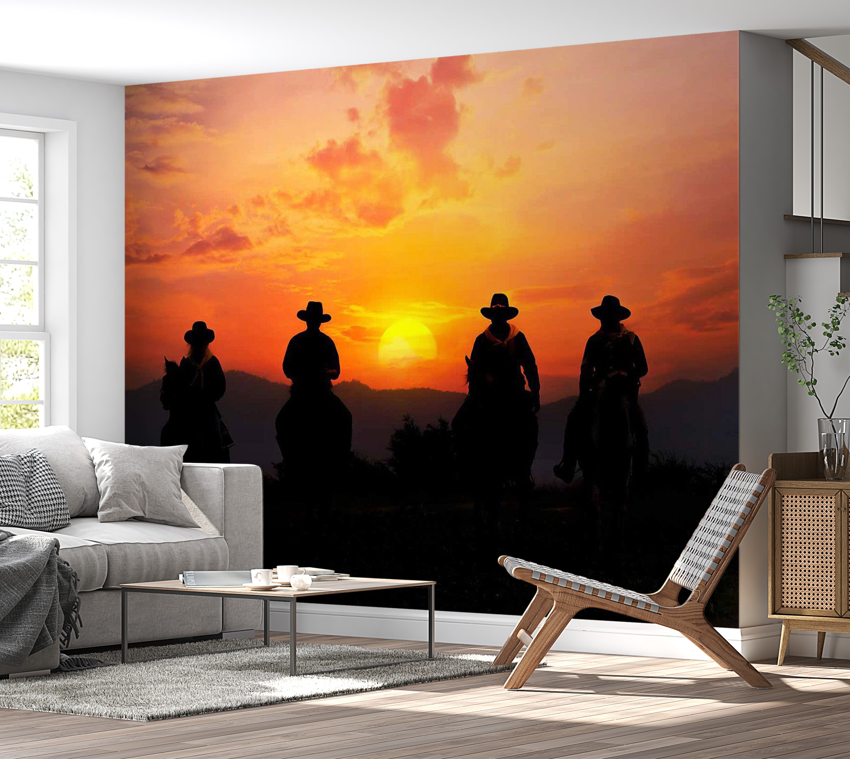 Peel & Stick Landscape Wall Mural - Cowboys At Sunset