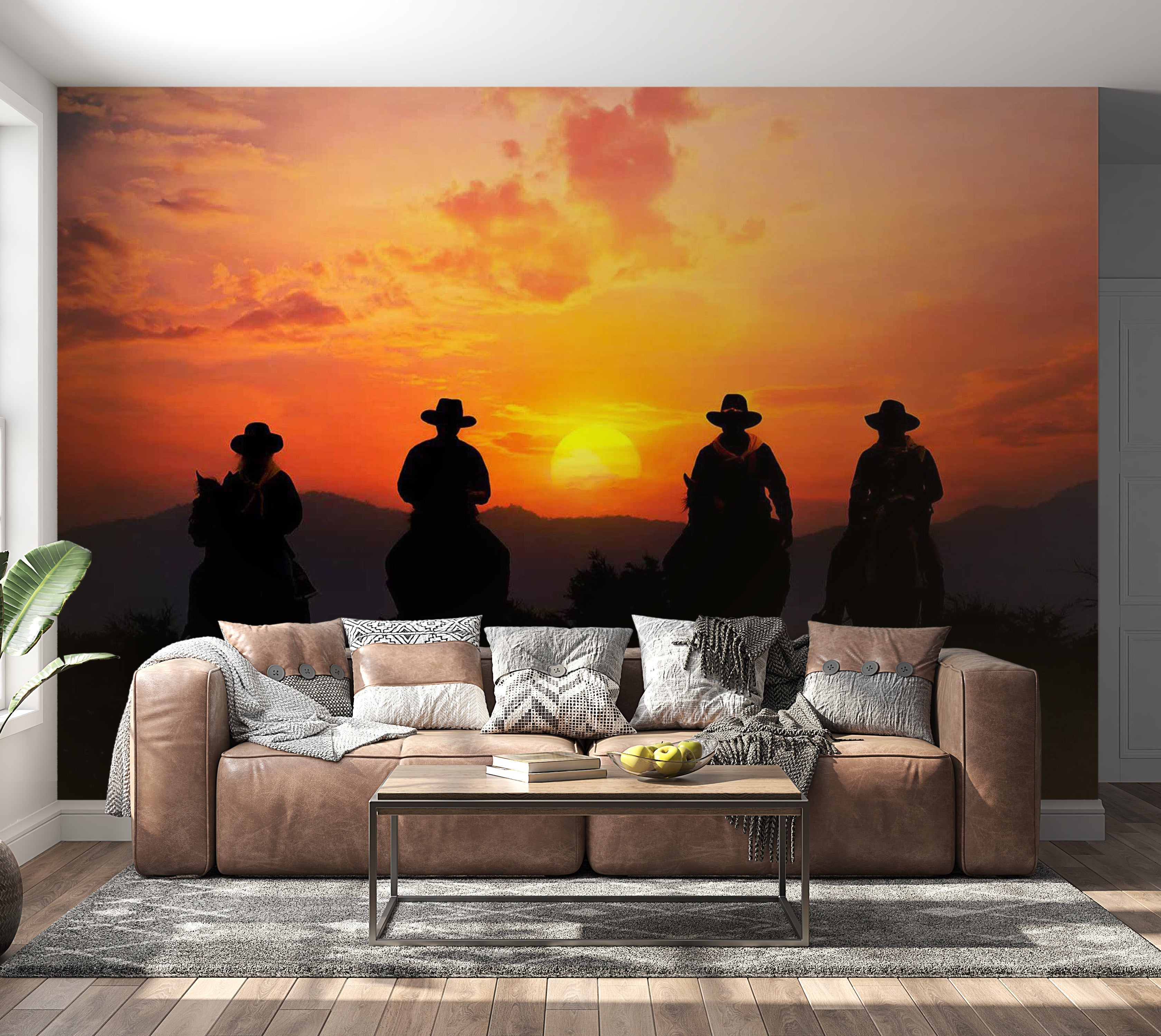 Peel & Stick Landscape Wall Mural - Cowboys At Sunset