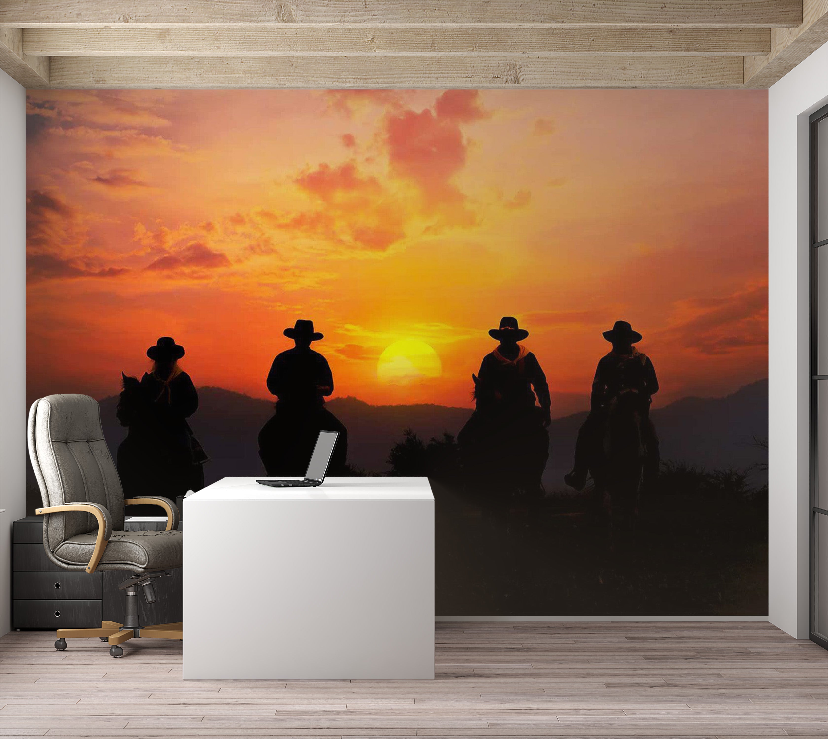 Peel & Stick Landscape Wall Mural - Cowboys At Sunset