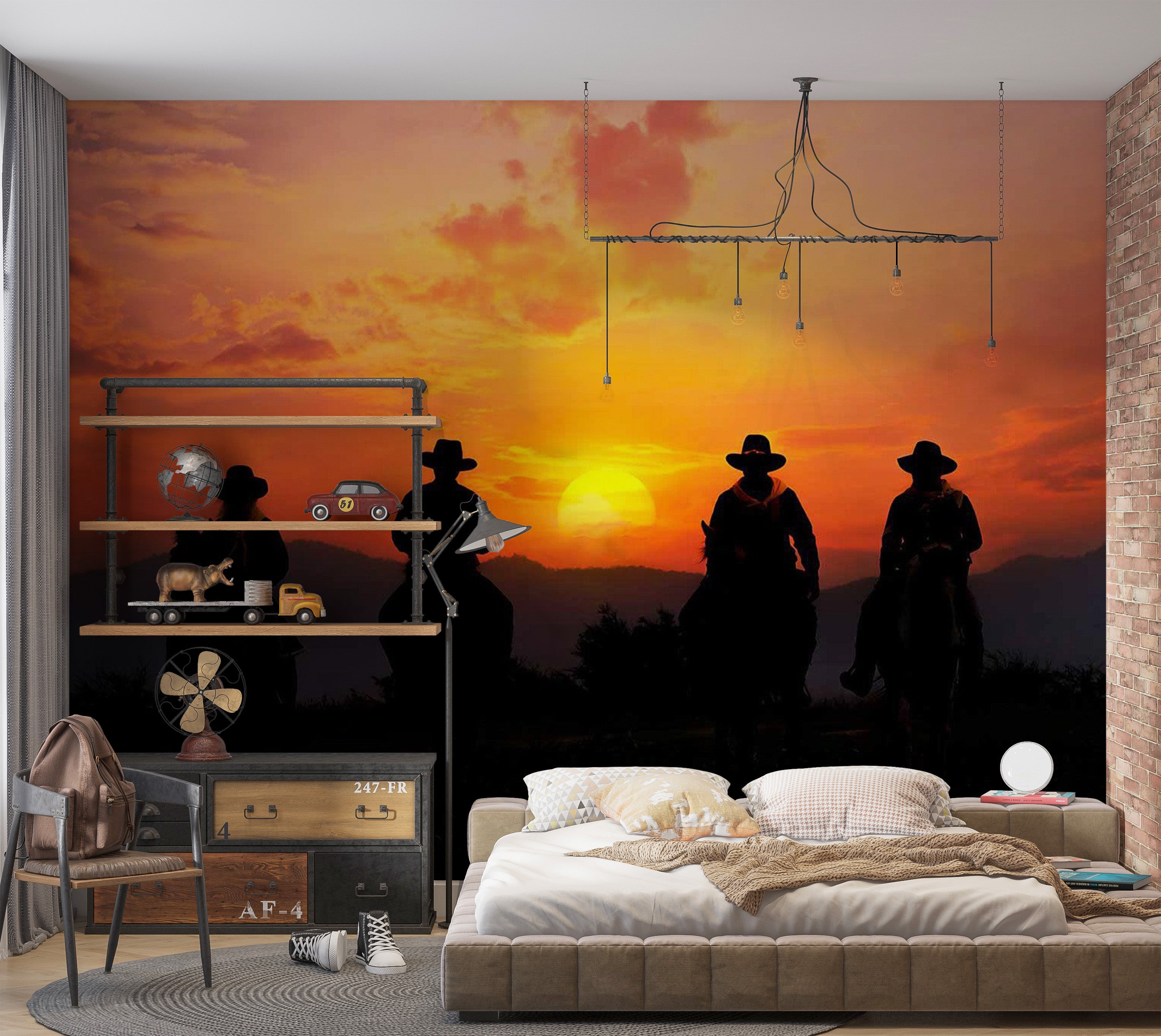 Peel & Stick Landscape Wall Mural - Cowboys At Sunset