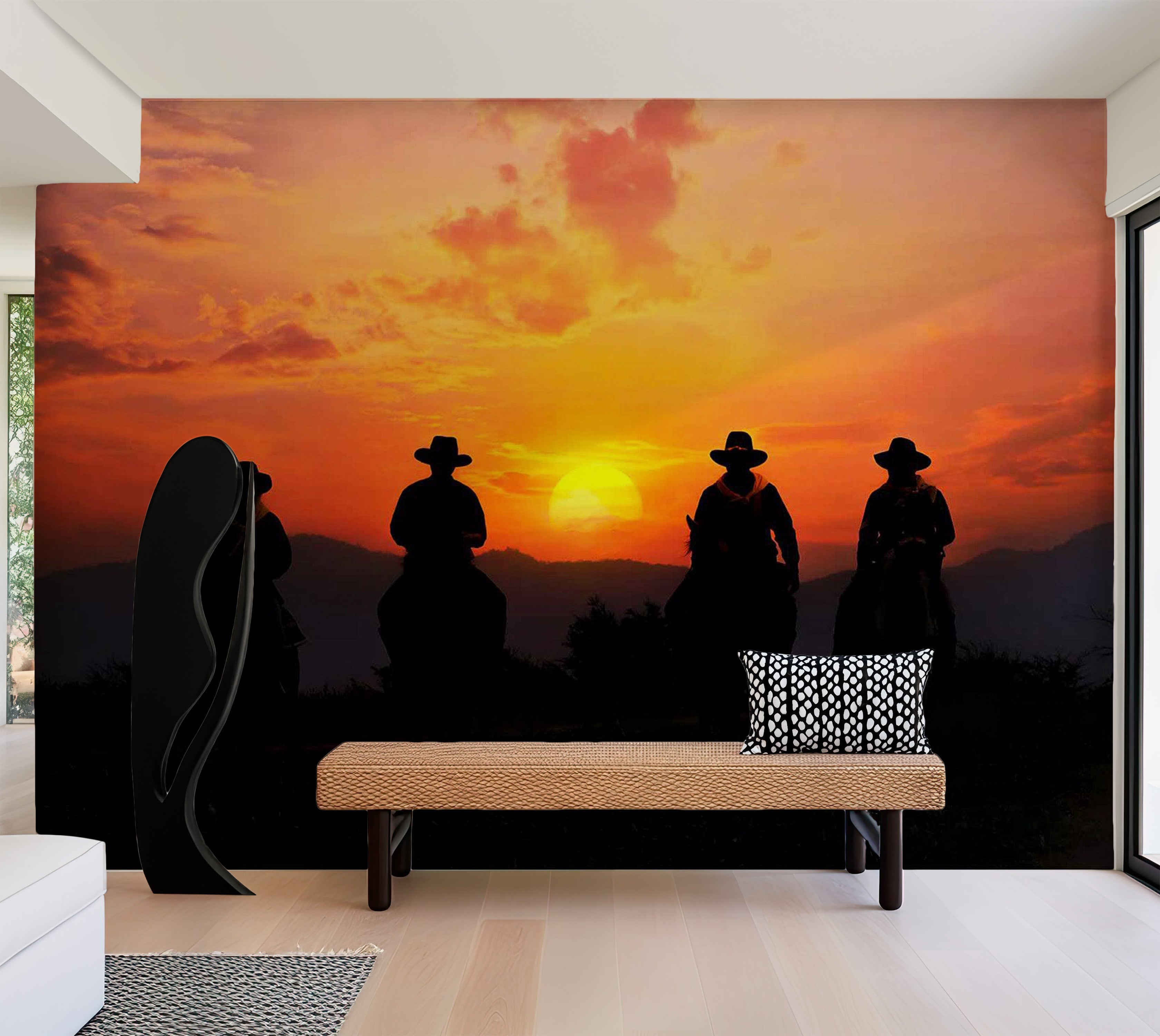 Peel & Stick Landscape Wall Mural - Cowboys At Sunset