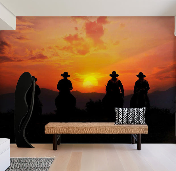 Peel & Stick Landscape Wall Mural - Cowboys At Sunset
